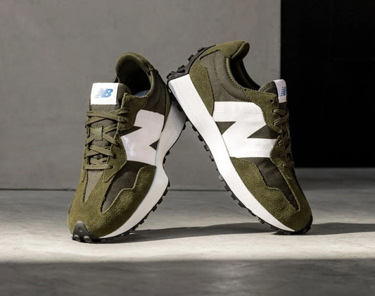 New Balance 327 Military Green and White