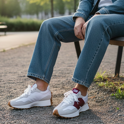 New Balance 327 Moonbeam and Burgundy